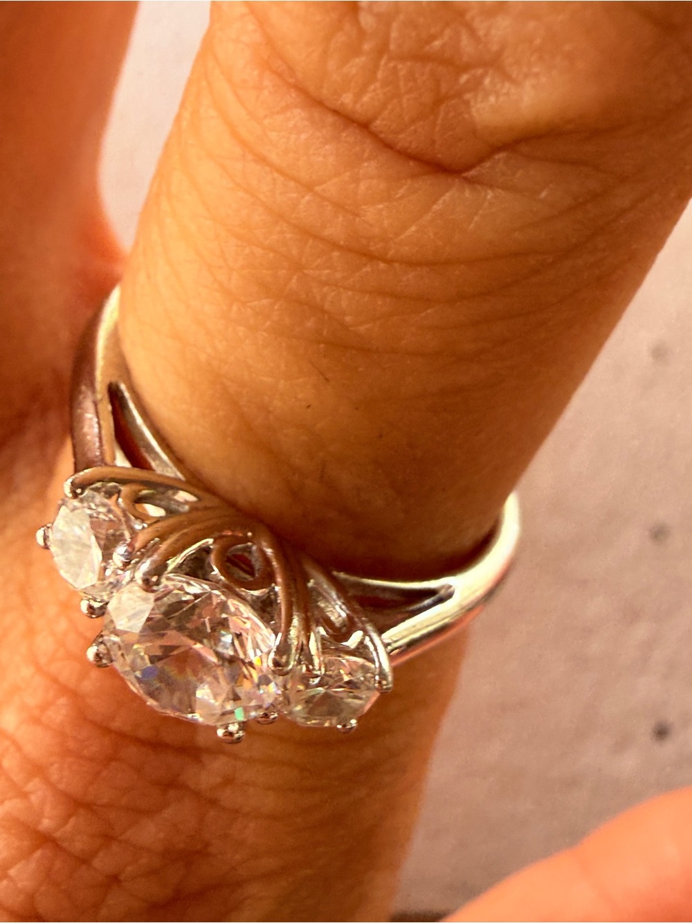 Sterling Silver Clear CZ Present Past & Future Engagement Ring -Sz9
